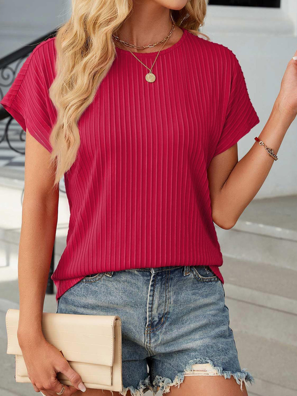 ✨Damen Sommer Klassisches Jacquard-Streifen-T-Shirt
